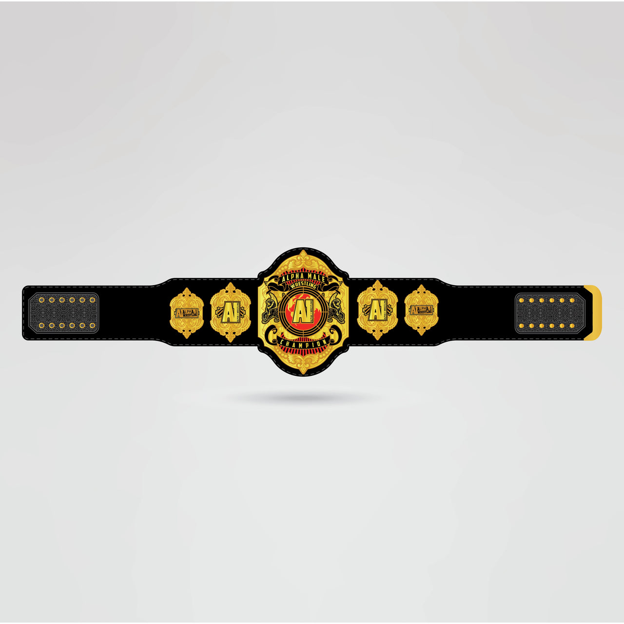 Finished design of the A1 Championship Belt, showcasing the main plate, side plates, and strap.