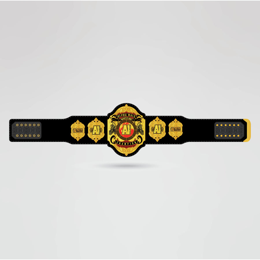Finished design of the A1 Championship Belt, showcasing the main plate, side plates, and strap.