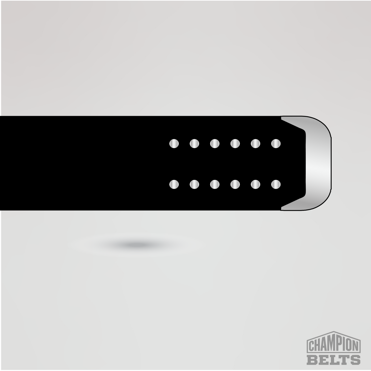 Premium black championship belt strap with silver buckle and adjustment holes
