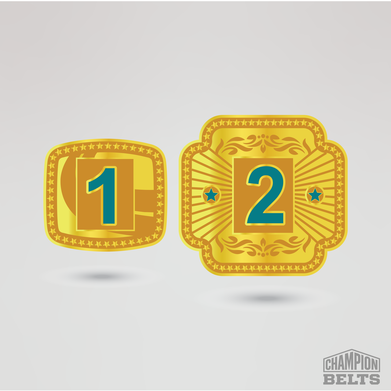 Decorative gold championship side plates featuring customizable number one and number two designs