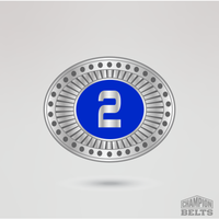 Silver and blue oval side plate featuring the number two design