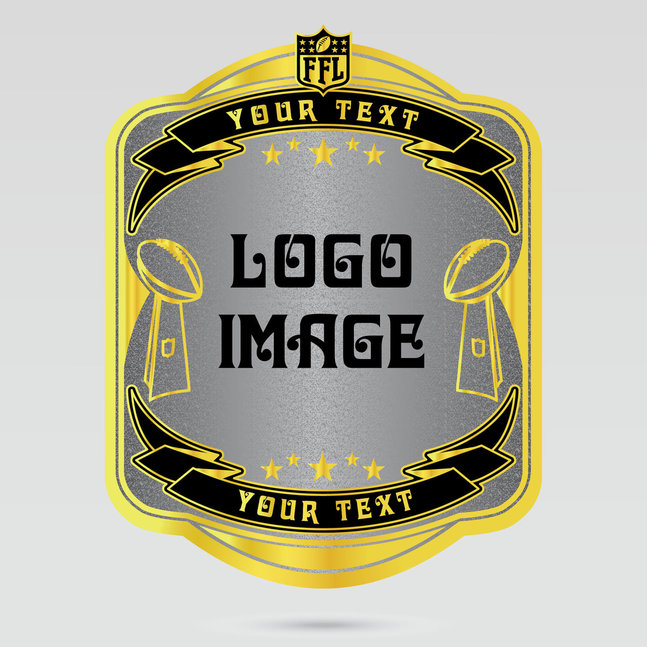 Custom fantasy football championship belt template with editable logo image and text sections