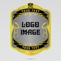 Custom fantasy football championship belt template with editable logo image and text sections