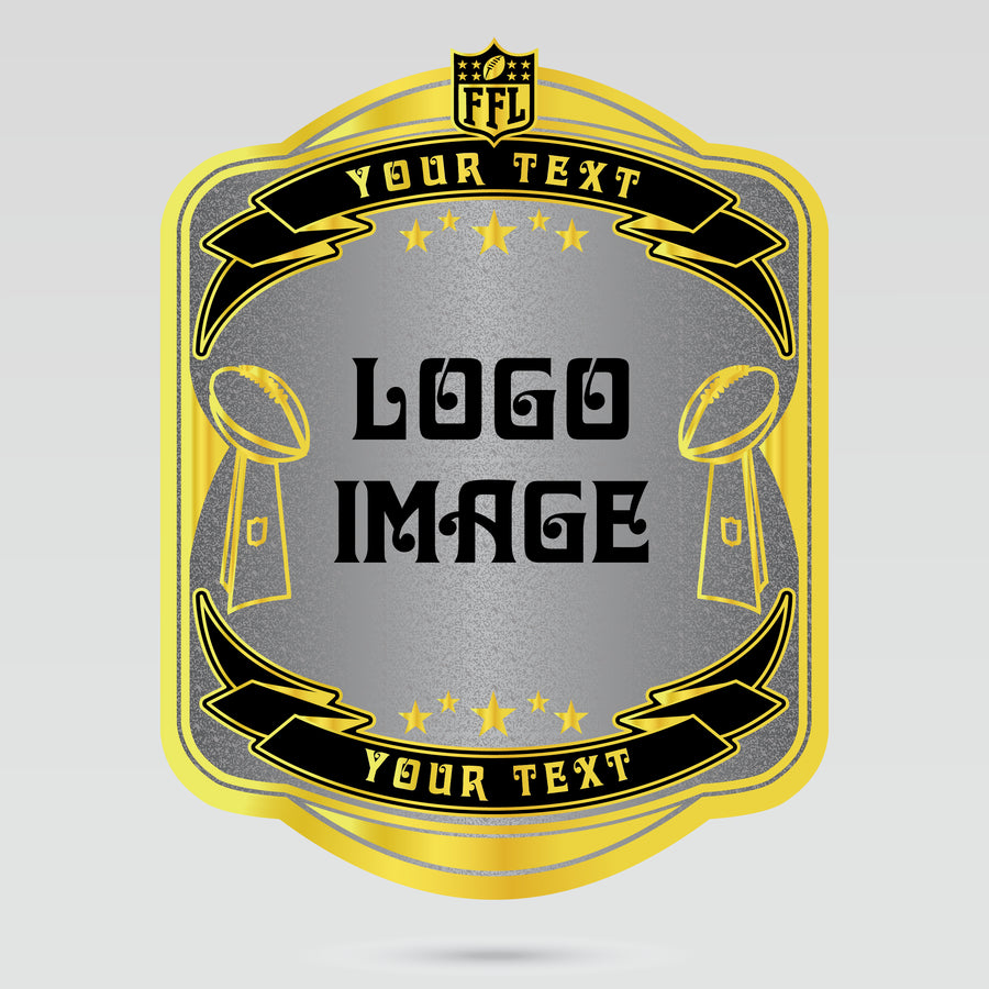 Custom fantasy football championship belt template with editable logo image and text sections