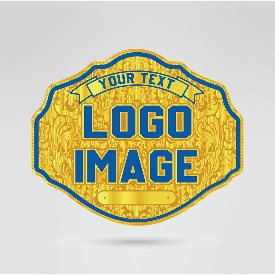 Customizable main plate of the Golden Star Wrestling Championship Belt featuring logos, text, and design options.