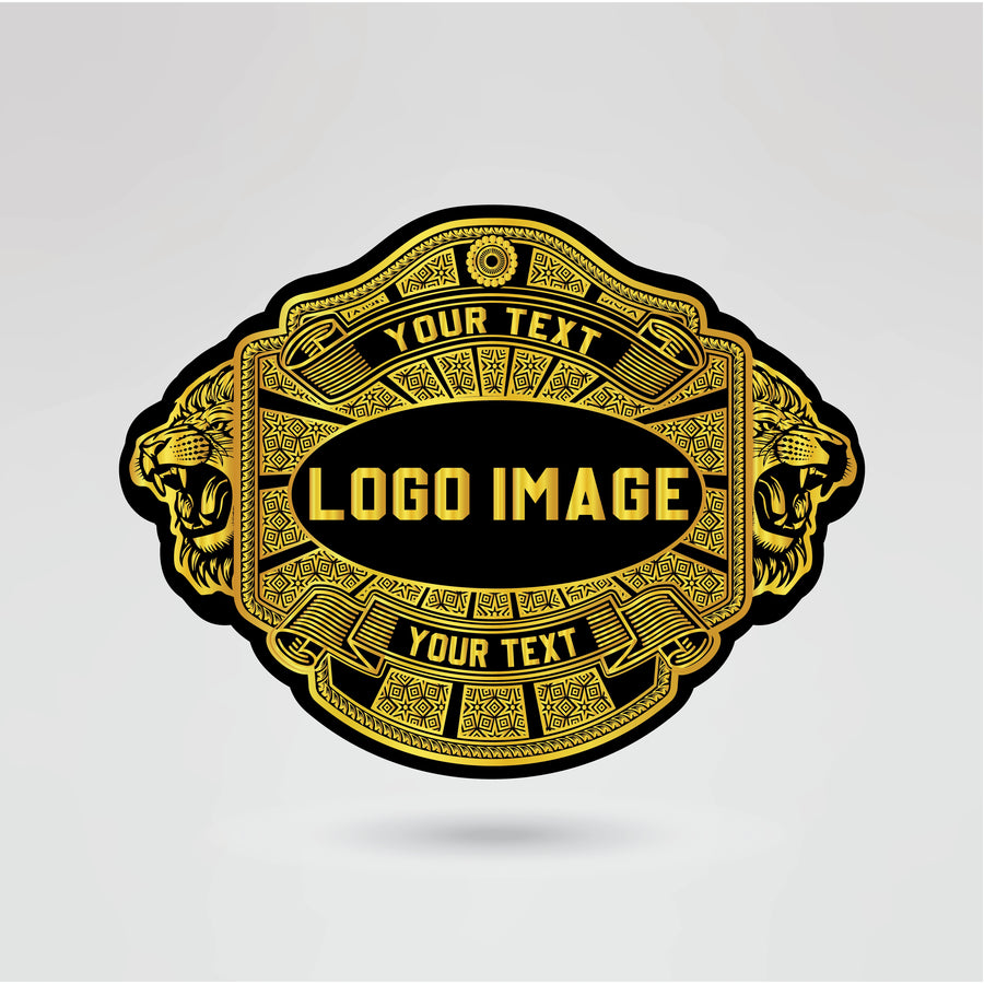 Personalized IWGP Global Champion belt main plate with gold accents and customizable logo text.