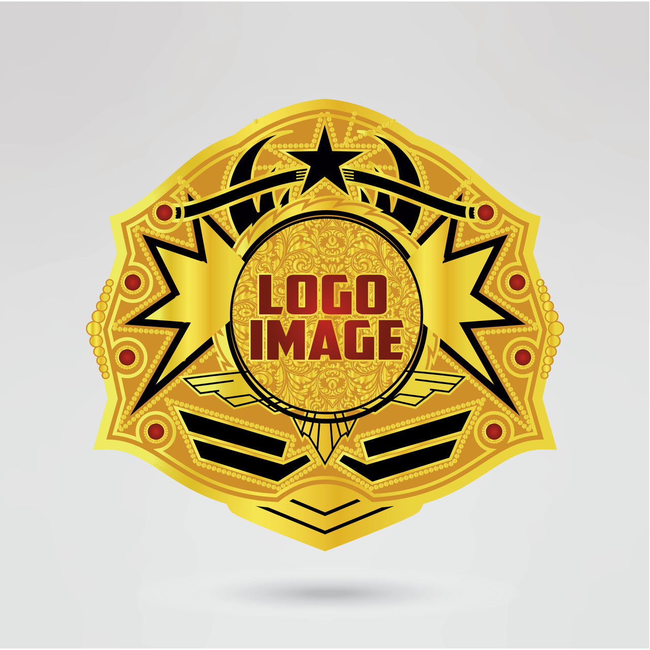 Main plate of the Custom Kiss Wrestling Championship Belt featuring bold Kiss branding with intricate gold detailing.