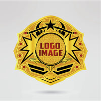Main plate of the Custom Kiss Wrestling Championship Belt featuring bold Kiss branding with intricate gold detailing.