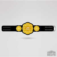 Custom Legacy championship belt with editable logo image, personalized text, and side plates