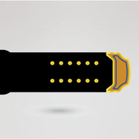Black strap design for custom Lions International championship belt with gold accents.