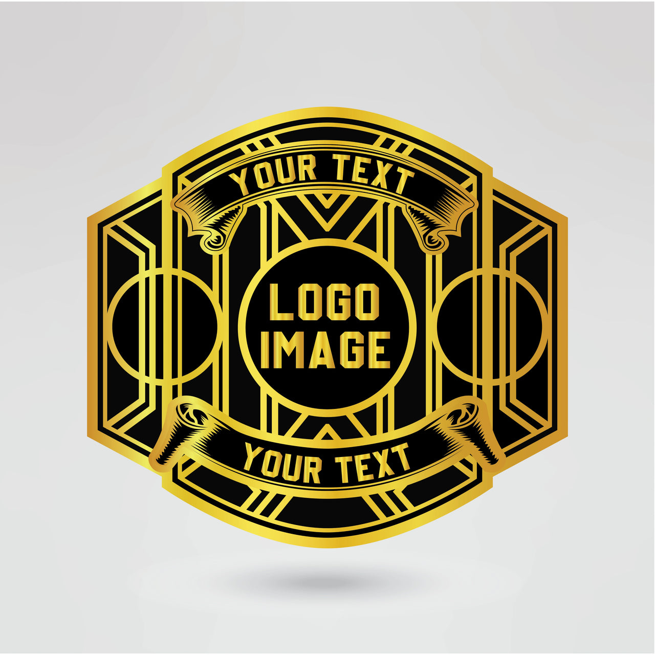 Customizable main plate for Living Legacies championship belt featuring space for logos and text.