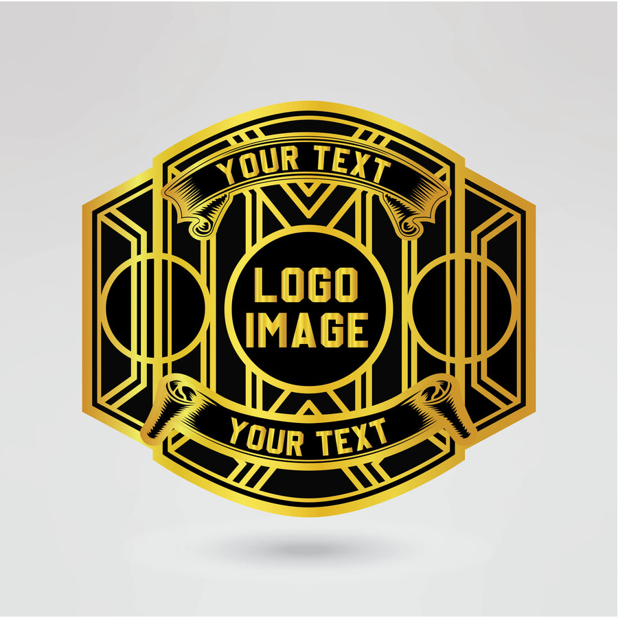 Customizable main plate for Living Legacies championship belt featuring space for logos and text.