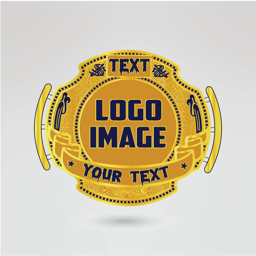 Customizable main plate for Michigan Big 12X Champion Wrestling Belt, featuring space for logos and text.