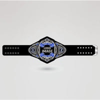 Layout guide for personalizing the Minigolf Championship Belt, including logo and text areas.