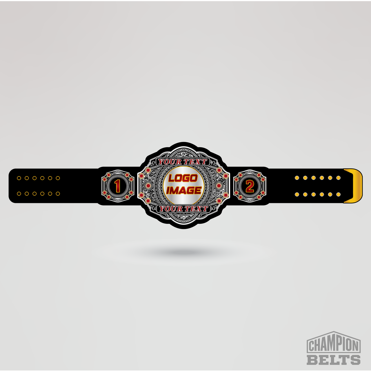 Personalized championship belt template with custom logo image area and editable text fields