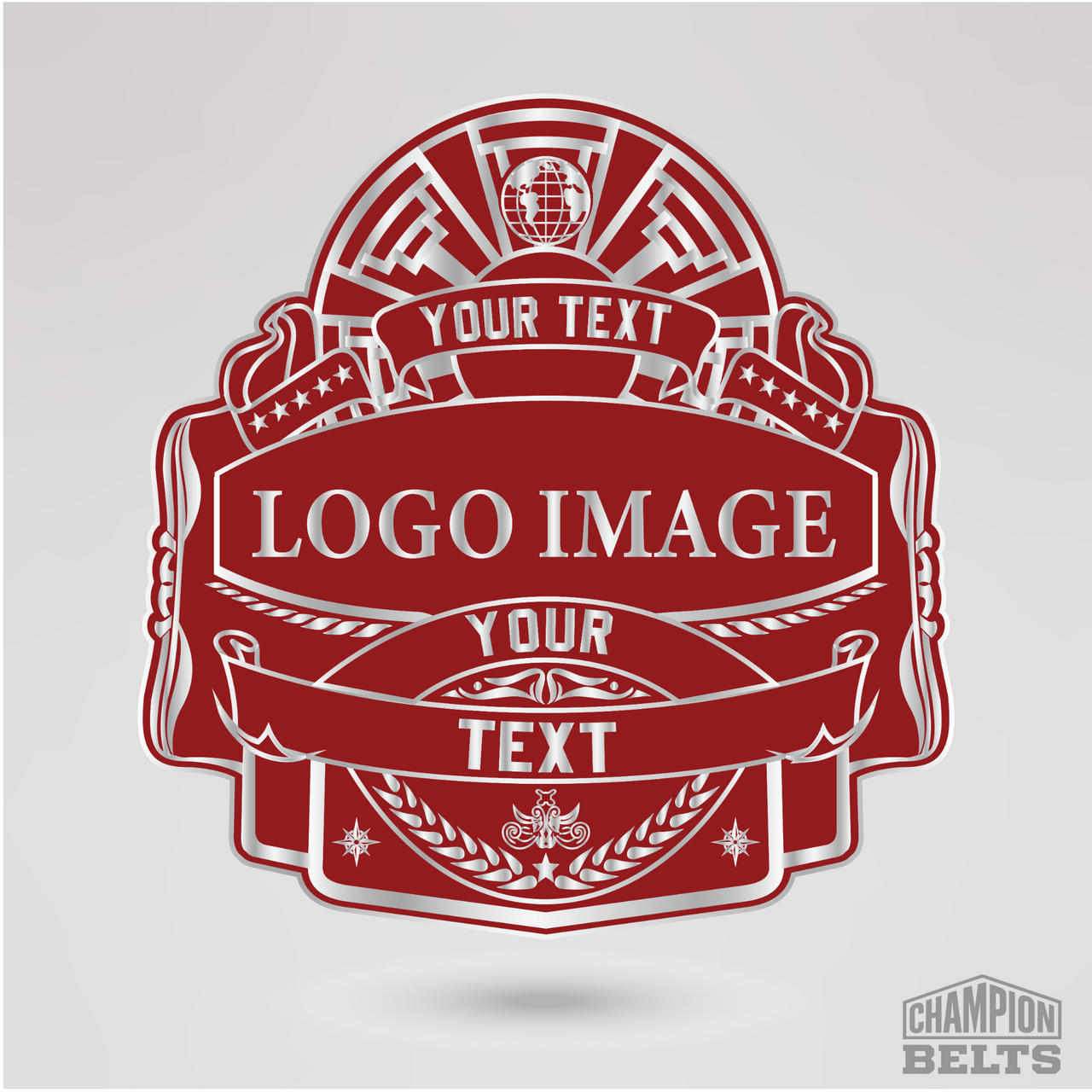 Personalized championship center plate with custom logo image and text engraving areas