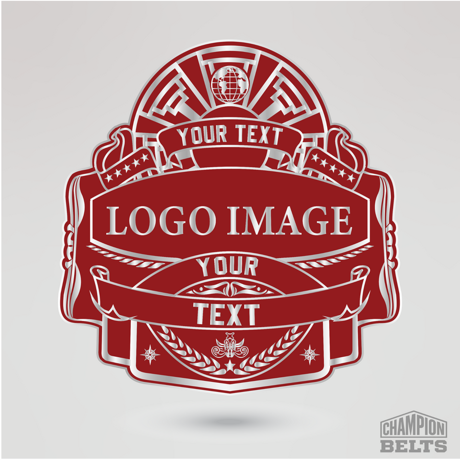 Personalized championship center plate with custom logo image and text engraving areas