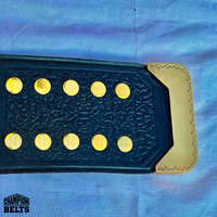 Custom Splatfest championship belt with black strap, gold fastening hardware, and adjustable snap closure