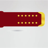 Strap design of the Custom Kiss Wrestling Belt in bold red with golden detailing.