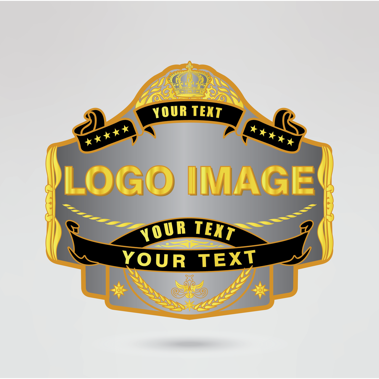 Main plate of customizable World Heavy Weight Sporting Champion belt with logo and text placeholders.
