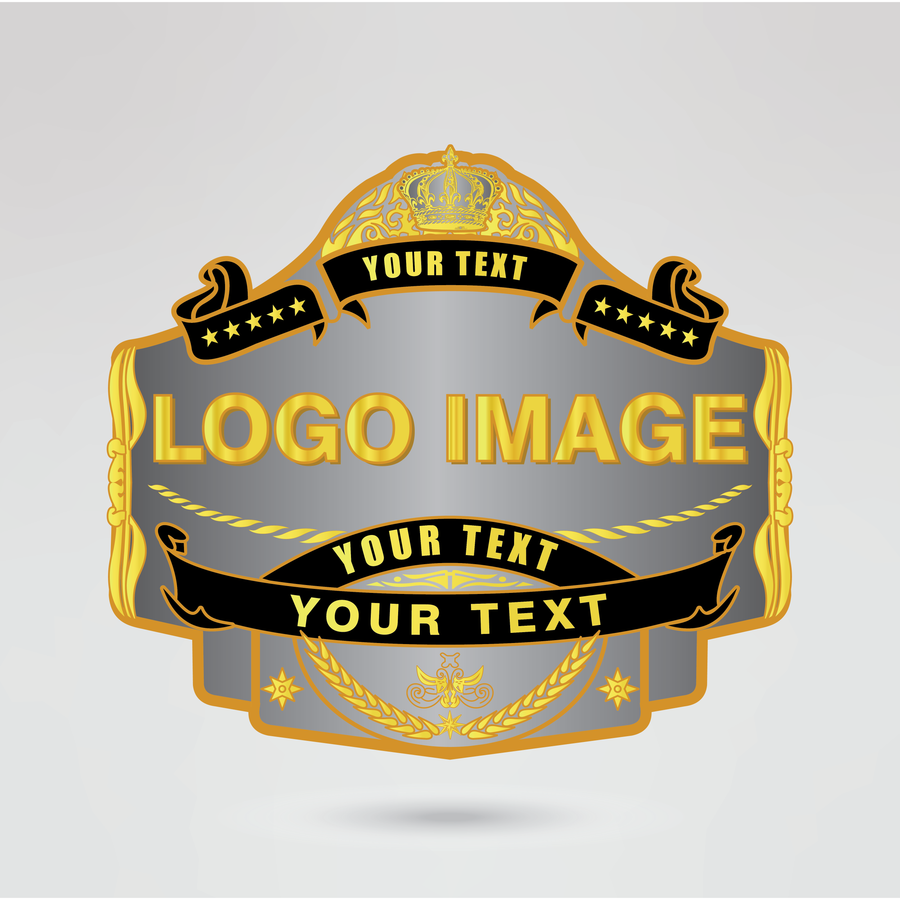 Main plate of customizable World Heavy Weight Sporting Champion belt with logo and text placeholders.
