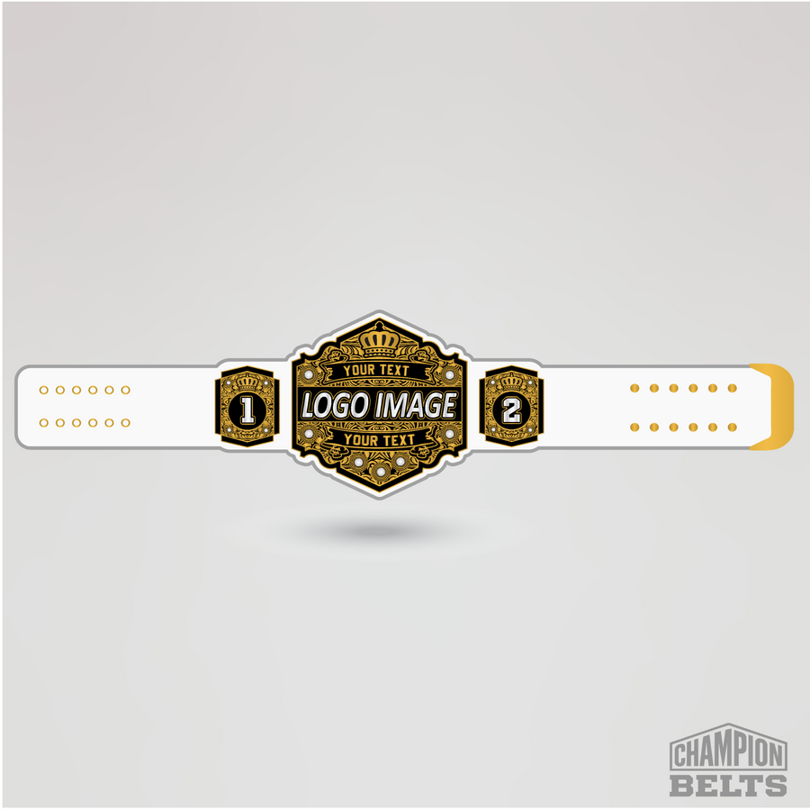 Personalized World Submit Champion belt with custom logo and text engraving areas