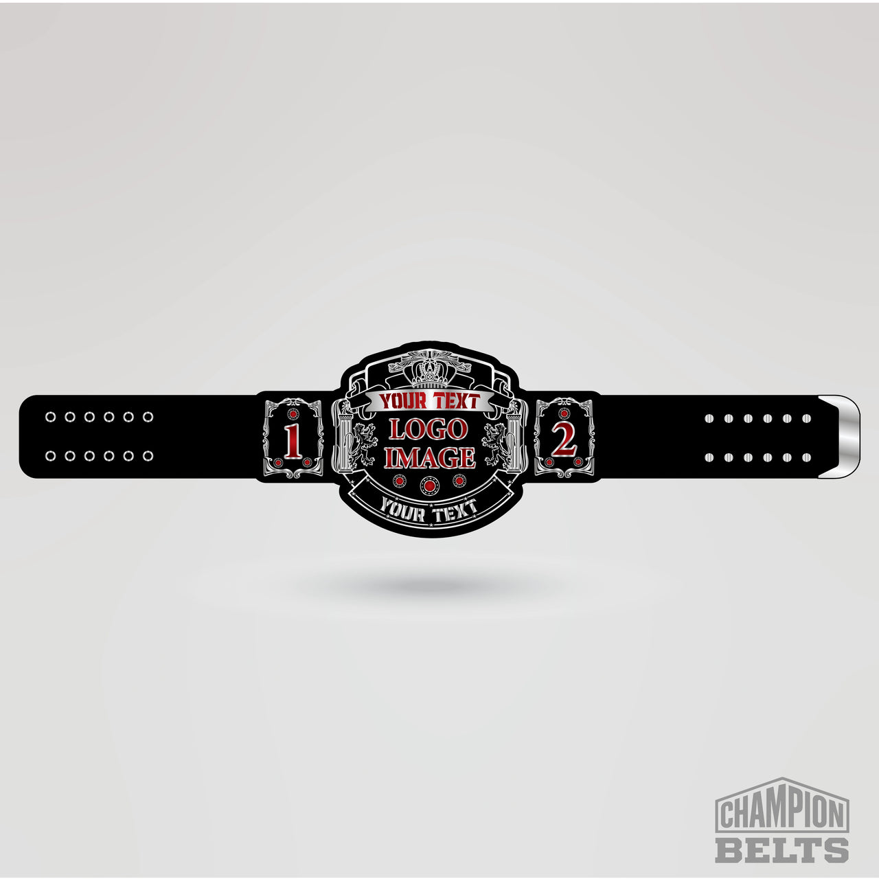 Personalized wrestling championship belt template with editable side plates and logo image area