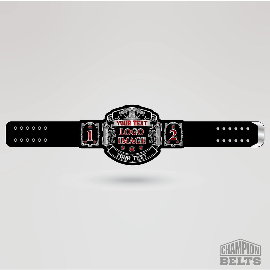 Personalized wrestling championship belt template with editable side plates and logo image area