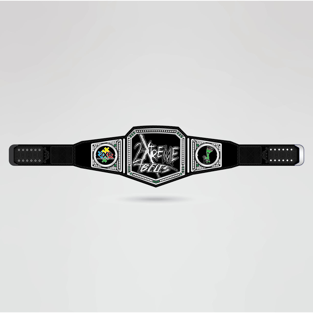 2Xtreme Championship Belt design featuring areas for logo and text customization.