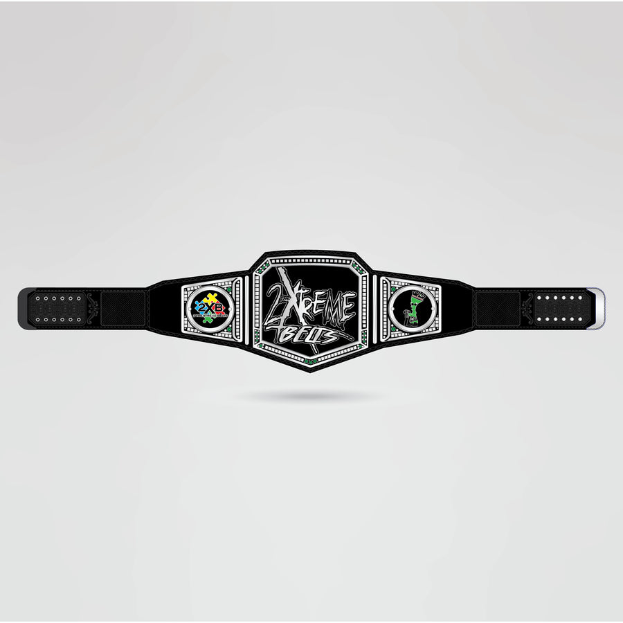 2Xtreme Championship Belt design featuring areas for logo and text customization.