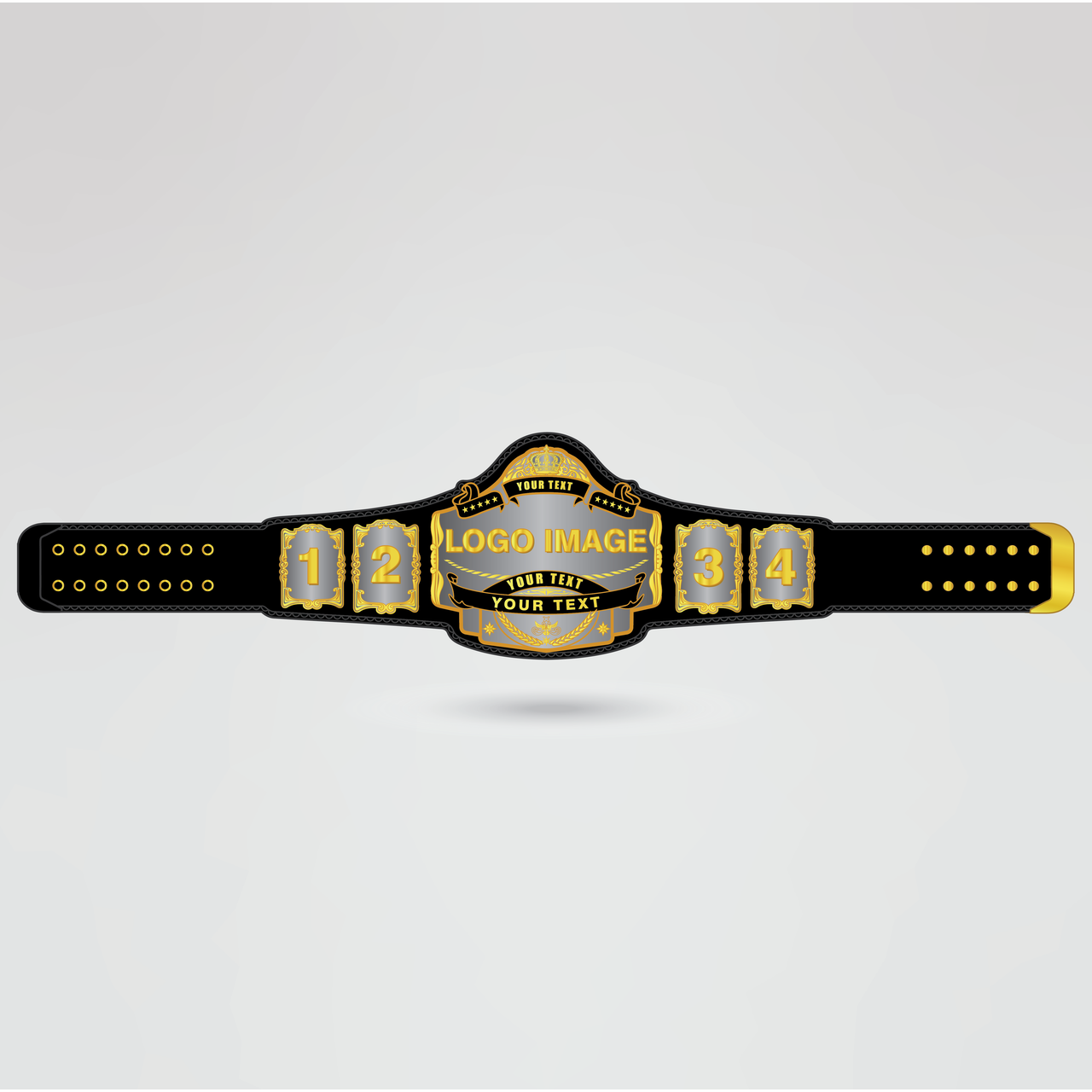 Design template showcasing areas where logos, text, and design elements can be customized on the belt.