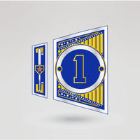 Customizable side plate with space for logos, text, or images, designed to complement the Mets championship belt.
