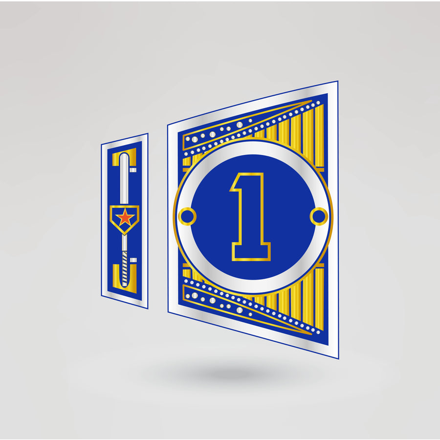 Customizable side plate with space for logos, text, or images, designed to complement the Mets championship belt.