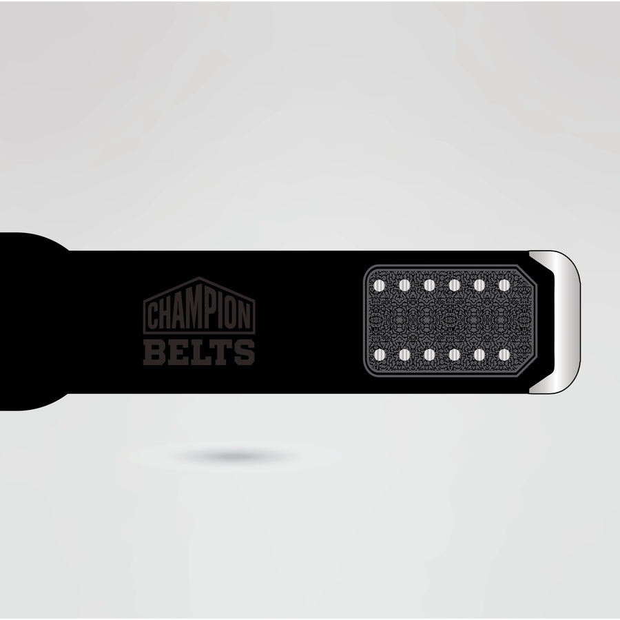 Black strap with silver and blue detailing for the Destiny Wrestling Champion belt, customizable for a unique look.