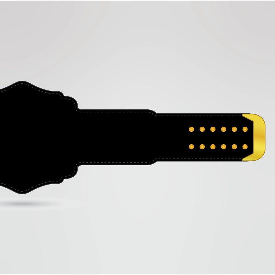 Black strap with gold detailing for the Victory Pro Wrestling Tag Team Championship belt, customizable for a unique look.