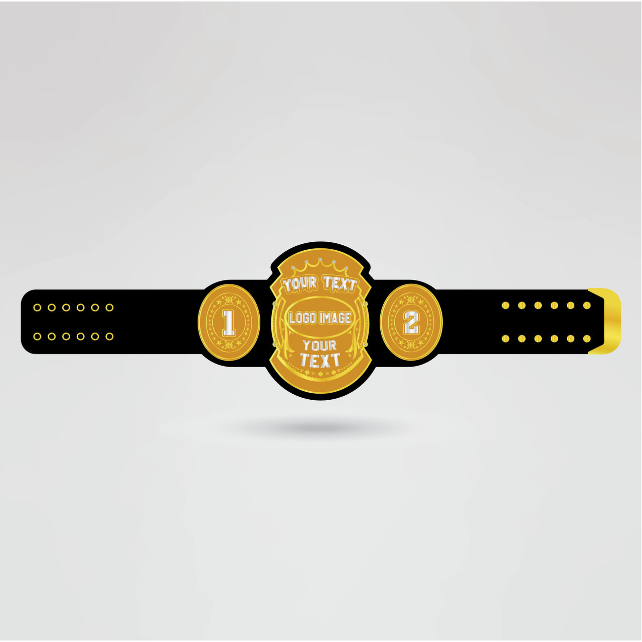 Template showcasing customizable sections for text, logo, and images on the championship belt.