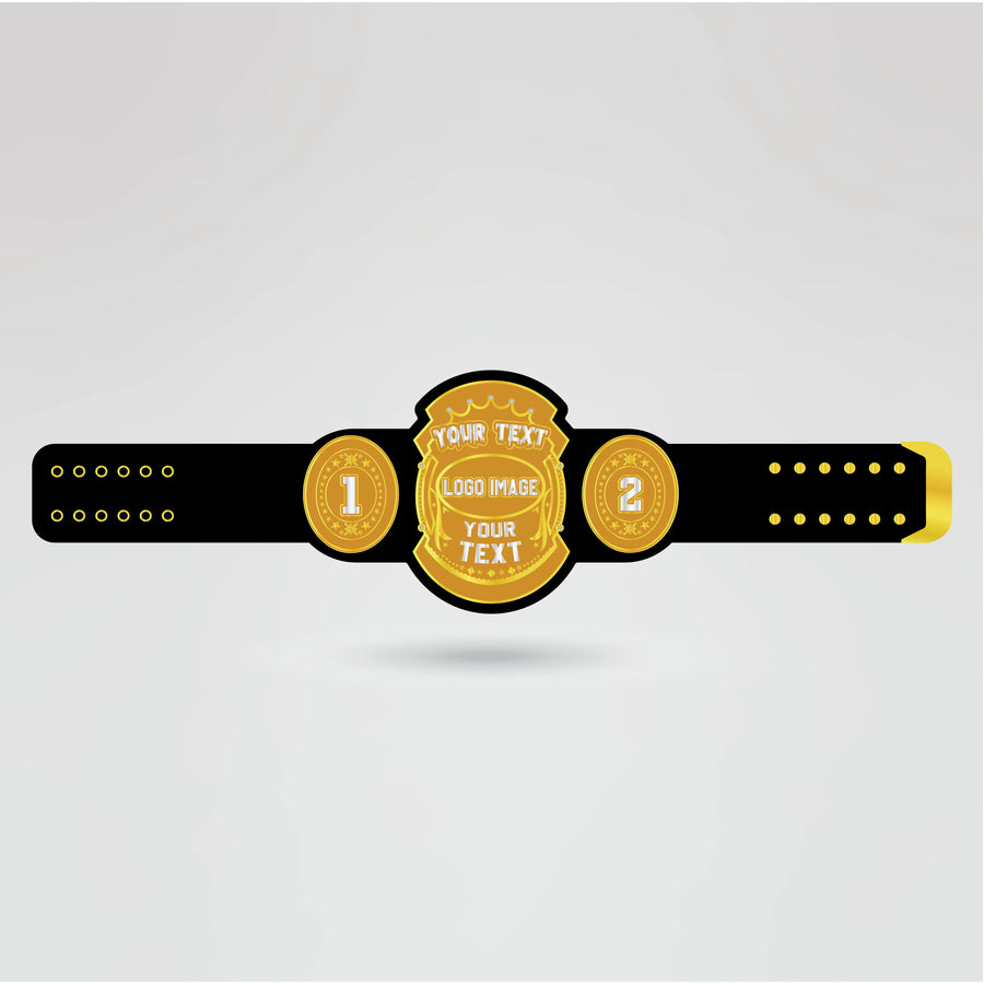 Template showcasing customizable sections for text, logo, and images on the championship belt.