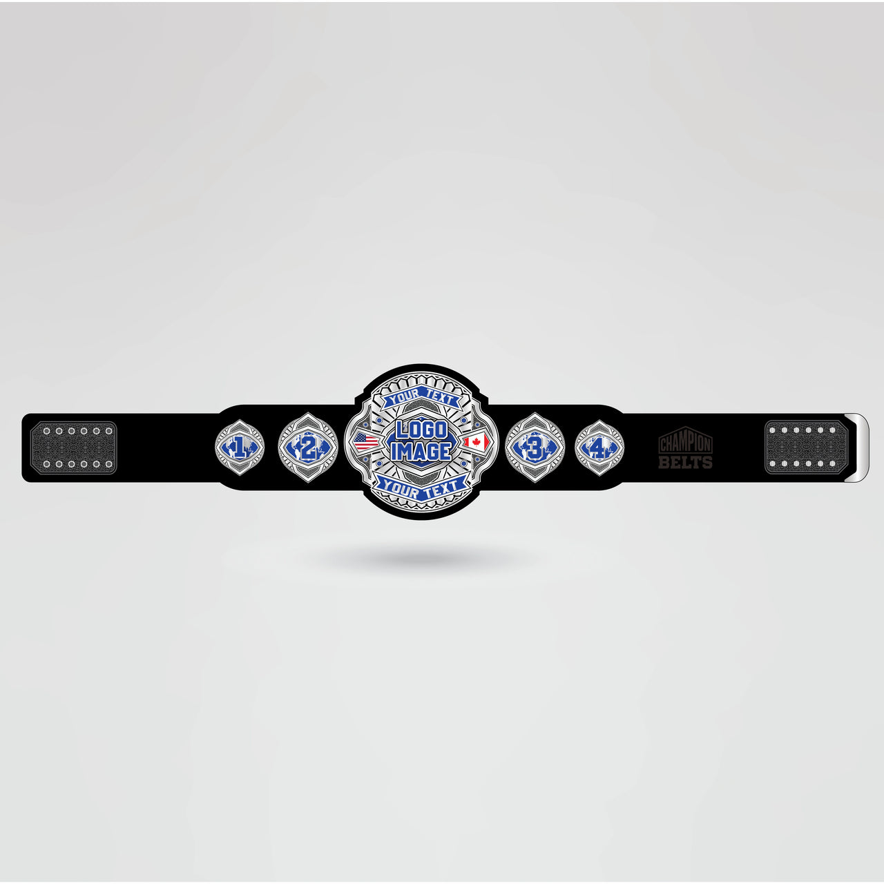 Template for the Destiny Wrestling Champion belt, showcasing areas for adding logos, text, and design elements.