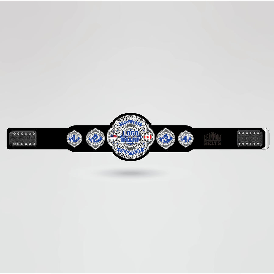 Template for the Destiny Wrestling Champion belt, showcasing areas for adding logos, text, and design elements.