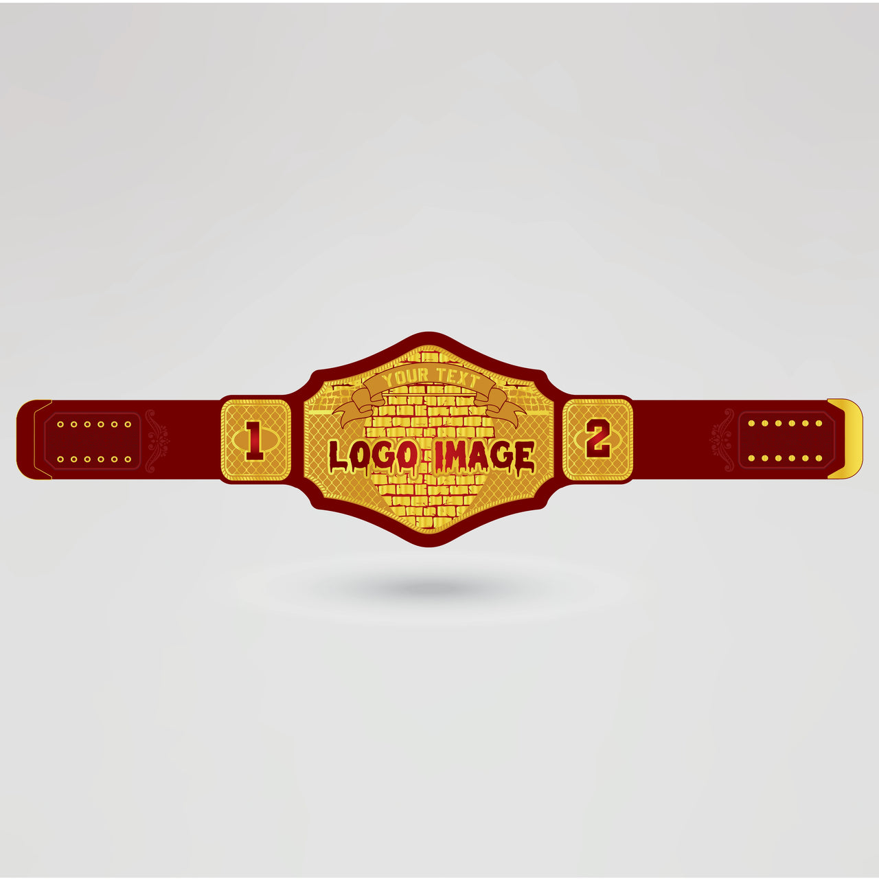 Template of the Custom Kaos Wrestling Champion Belt showing areas for text, logos, and images.