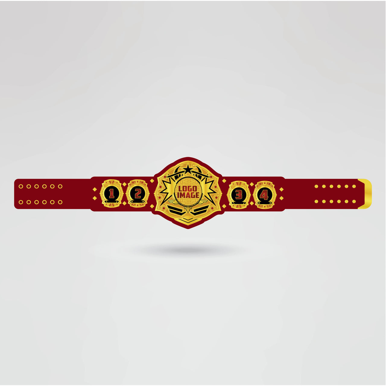Template showing customization options for logos and text on the Custom Kiss Wrestling Belt.