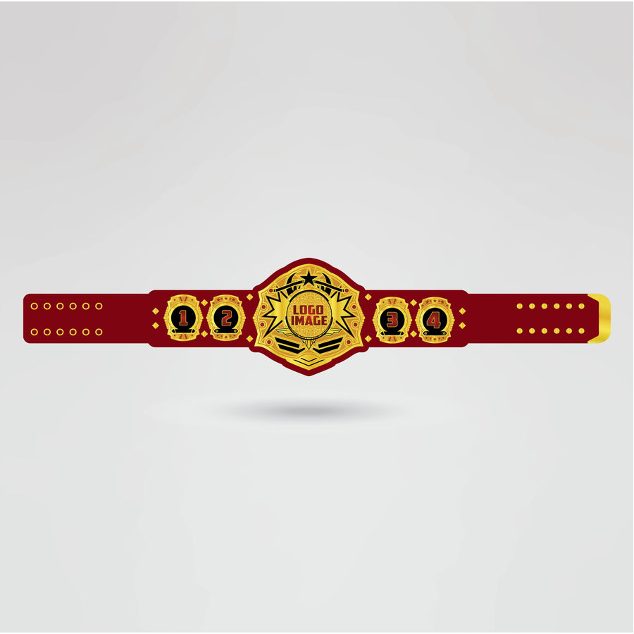 Template showing customization options for logos and text on the Custom Kiss Wrestling Belt.