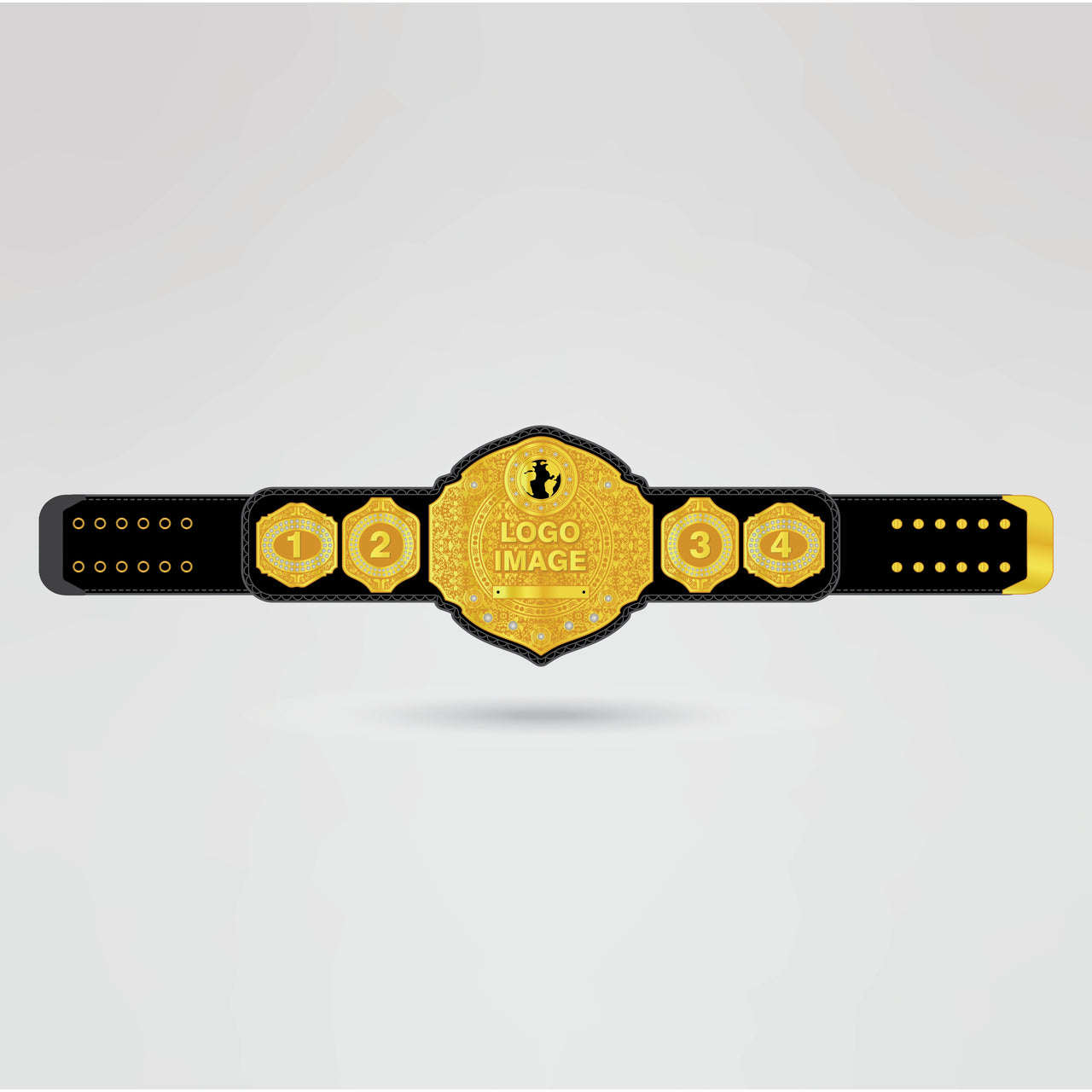 Template for the World Wrestling Champion Belt, showing customizable areas for logos, text, and images.
