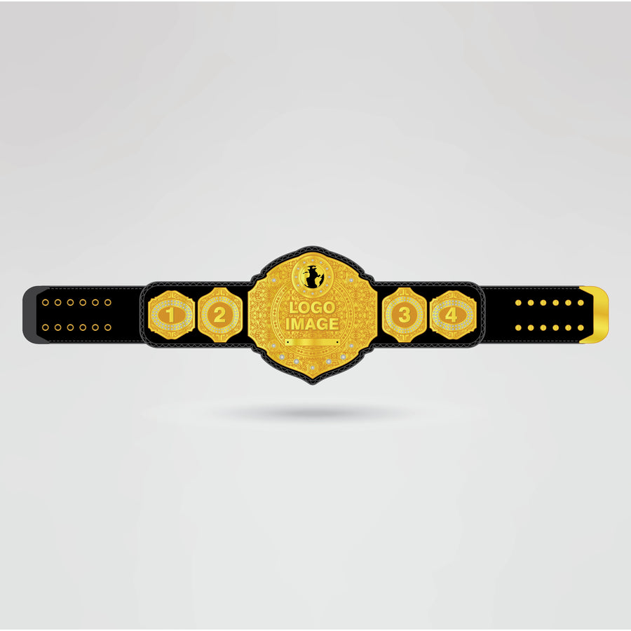 Template for the World Wrestling Champion Belt, showing customizable areas for logos, text, and images.