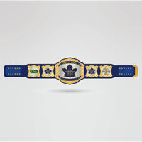 Real-life example of the fully customized Toronto Maple Leafs Championship belt, displaying logos and text.