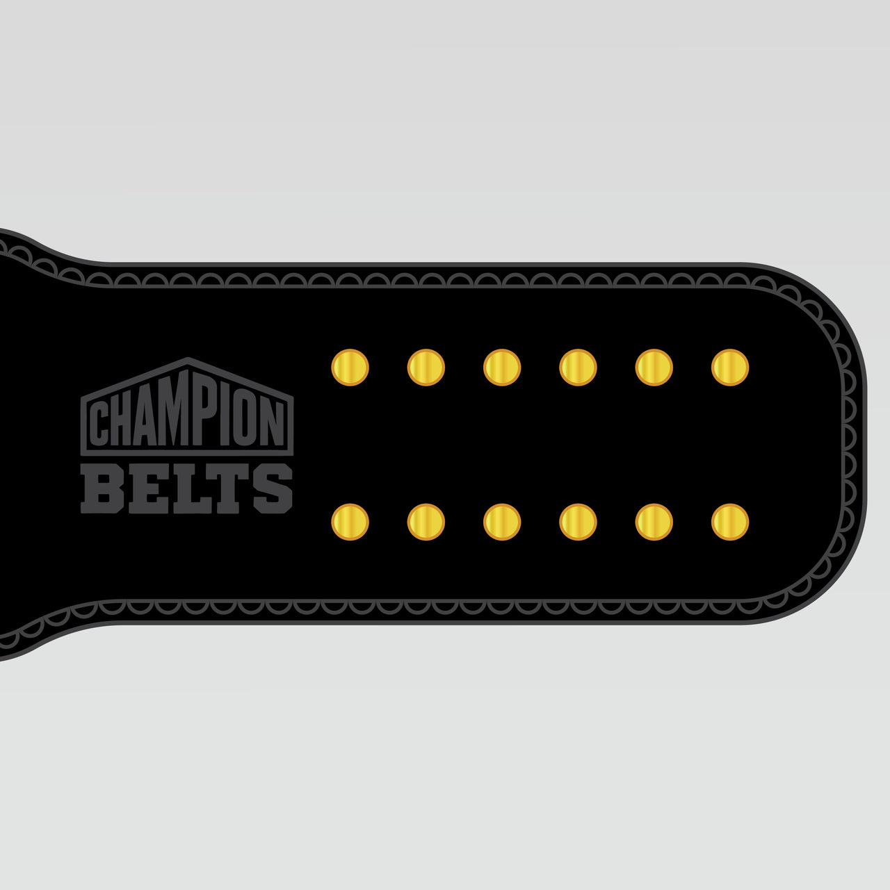 Black leather style fantasy football championship belt strap with gold snap button details