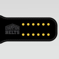 Black leather style fantasy football championship belt strap with gold snap button details