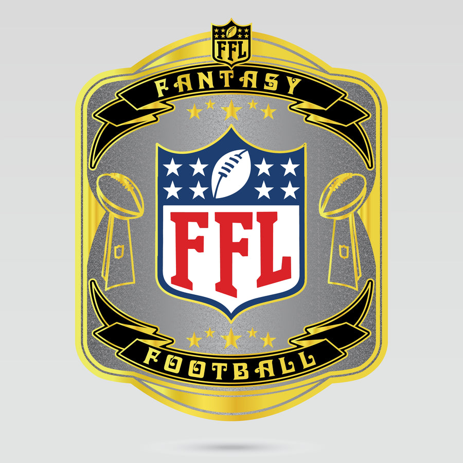 Fantasy football championship center plate with customizable league logo and football graphics