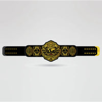 A final design of the WPW Tag Team Championship Belt, showcasing personalized logos, text, and a gold and black color scheme.