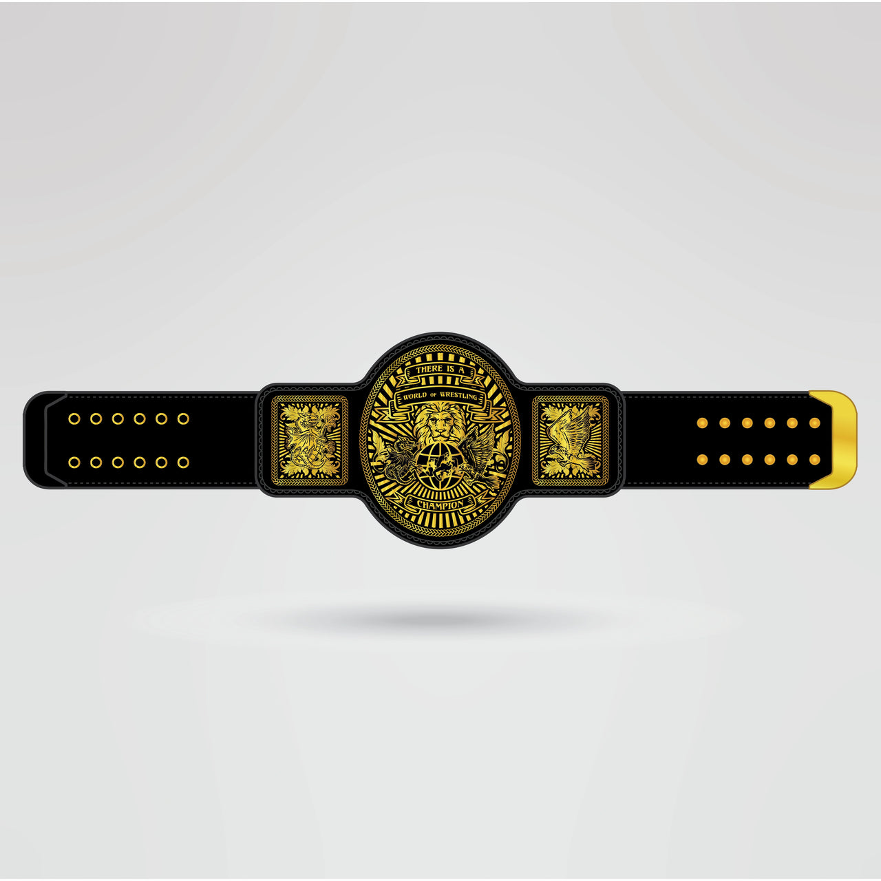 The World Wrestling Championship Belt showcasing a complete design with personalized logos and text.